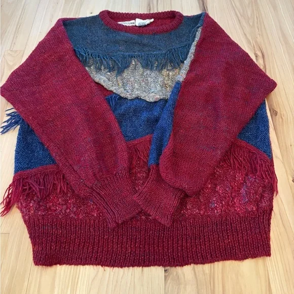 Unique vintage 90s multi-coloured sweater with fringe detail sz Womens Large - Picture 5 of 11